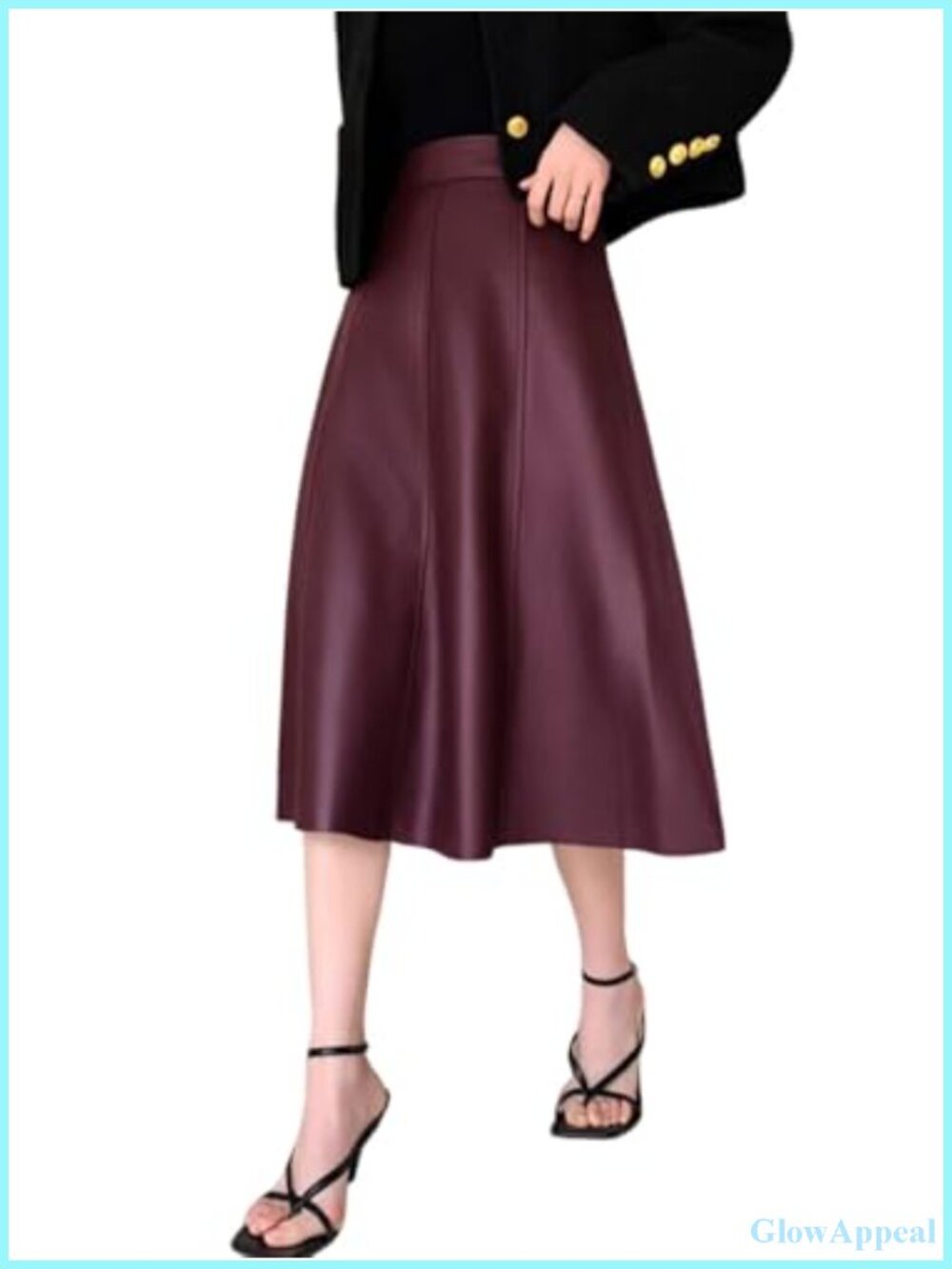 Faux Leather High Waisted A-Line Midi Skirt